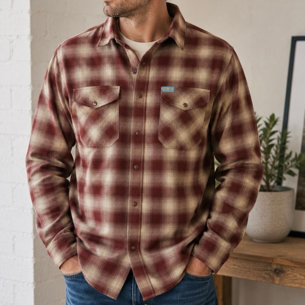 Dixxon Pueblo Plaid Pearl Snap Flannel Shirt XL Rust Tan Workwear Western